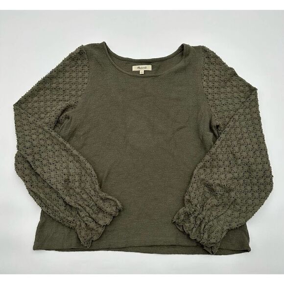 Madewell Texture & Thread Eyelet Mix Ruffle-Sleeve Top Size S green - Picture 4 of 9